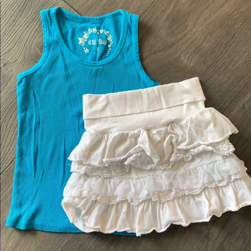 Lightly used girls blue tank top and white skirt!